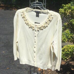 Sweaterworks Pearl Decorated Ivory Cardigan